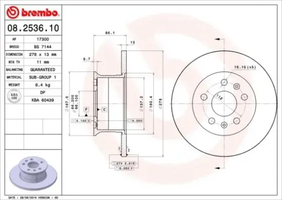 Bremsscheibe BREMBO 08.2536.10 Bild Bremsscheibe BREMBO 08.2536.10