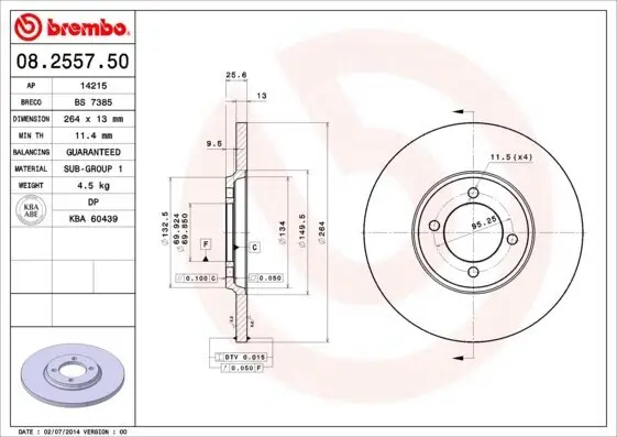 Bremsscheibe Hinterachse BREMBO 08.2557.50