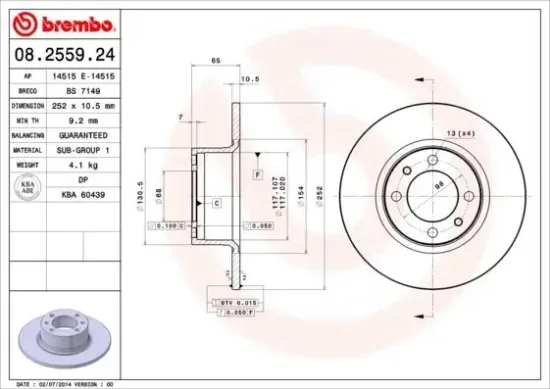 Bremsscheibe Vorderachse BREMBO 08.2559.24 Bild Bremsscheibe Vorderachse BREMBO 08.2559.24