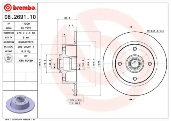 Bremsscheibe BREMBO 08.2691.10 Bild Bremsscheibe BREMBO 08.2691.10