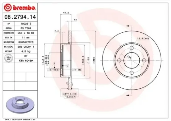 Bremsscheibe Vorderachse BREMBO 08.2794.14 Bild Bremsscheibe Vorderachse BREMBO 08.2794.14