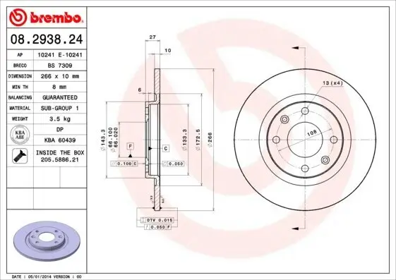 Bremsscheibe BREMBO 08.2938.24