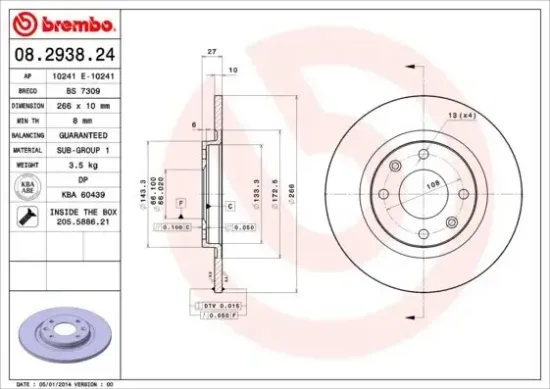 Bremsscheibe BREMBO 08.2938.24 Bild Bremsscheibe BREMBO 08.2938.24