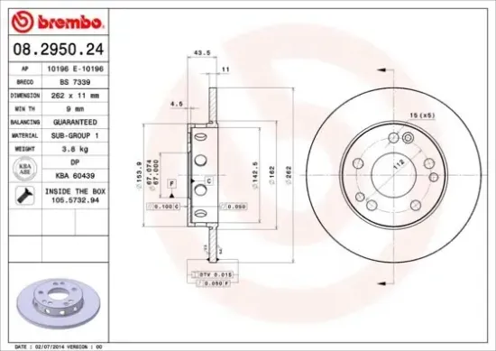 Bremsscheibe Vorderachse BREMBO 08.2950.24 Bild Bremsscheibe Vorderachse BREMBO 08.2950.24