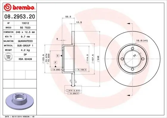 Bremsscheibe Vorderachse BREMBO 08.2953.20