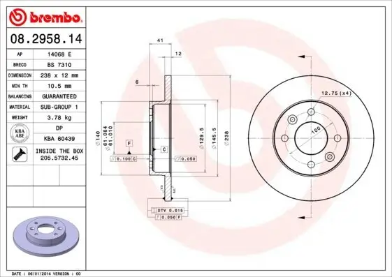 Bremsscheibe BREMBO 08.2958.14