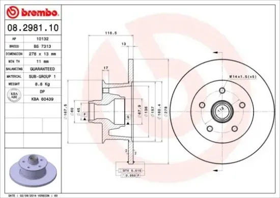 Bremsscheibe Vorderachse BREMBO 08.2981.10 Bild Bremsscheibe Vorderachse BREMBO 08.2981.10