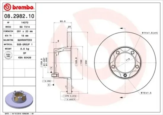 Bremsscheibe BREMBO 08.2982.10 Bild Bremsscheibe BREMBO 08.2982.10