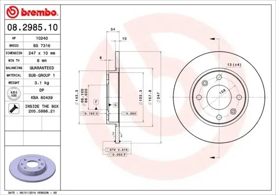 Bremsscheibe Vorderachse BREMBO 08.2985.10