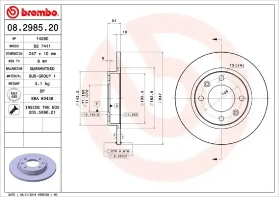 Bremsscheibe Hinterachse BREMBO 08.2985.20 Bild Bremsscheibe Hinterachse BREMBO 08.2985.20