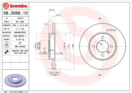 Bremsscheibe BREMBO 08.3068.10 Bild Bremsscheibe BREMBO 08.3068.10