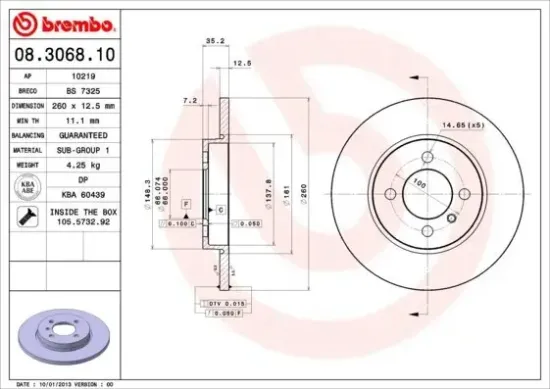 Bremsscheibe Vorderachse BREMBO 08.3068.10 Bild Bremsscheibe Vorderachse BREMBO 08.3068.10