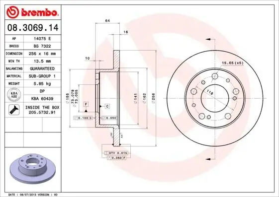 Bremsscheibe BREMBO 08.3069.14