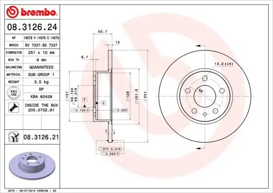 Bremsscheibe BREMBO 08.3126.21