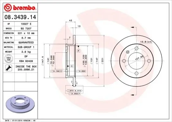 Bremsscheibe BREMBO 08.3439.14