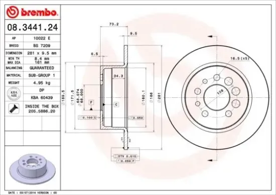 Bremsscheibe BREMBO 08.3441.24 Bild Bremsscheibe BREMBO 08.3441.24