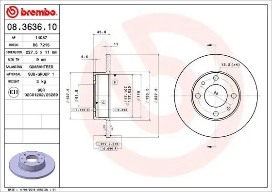 Bremsscheibe BREMBO 08.3636.10 Bild Bremsscheibe BREMBO 08.3636.10