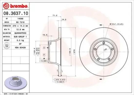 Bremsscheibe Vorderachse BREMBO 08.3637.10 Bild Bremsscheibe Vorderachse BREMBO 08.3637.10