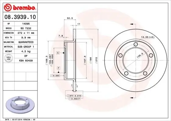 Bremsscheibe Vorderachse BREMBO 08.3939.10