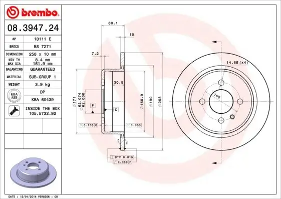 Bremsscheibe Hinterachse BREMBO 08.3947.24