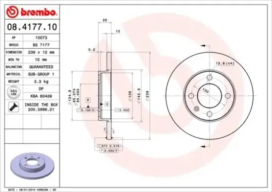 Bremsscheibe BREMBO 08.4177.10 Bild Bremsscheibe BREMBO 08.4177.10