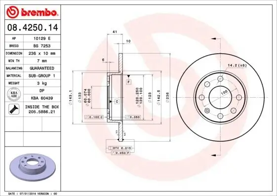 Bremsscheibe Vorderachse BREMBO 08.4250.14