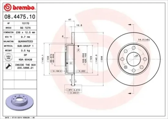 Bremsscheibe Vorderachse BREMBO 08.4475.10 Bild Bremsscheibe Vorderachse BREMBO 08.4475.10