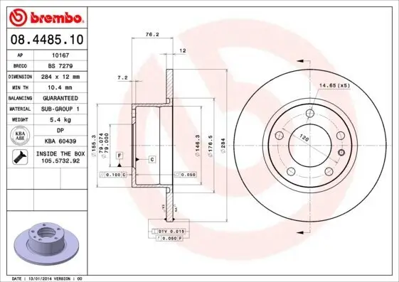 Bremsscheibe Vorderachse BREMBO 08.4485.10