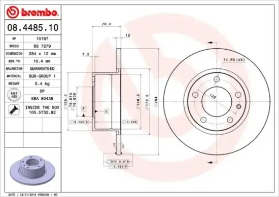 Bremsscheibe Vorderachse BREMBO 08.4485.10 Bild Bremsscheibe Vorderachse BREMBO 08.4485.10