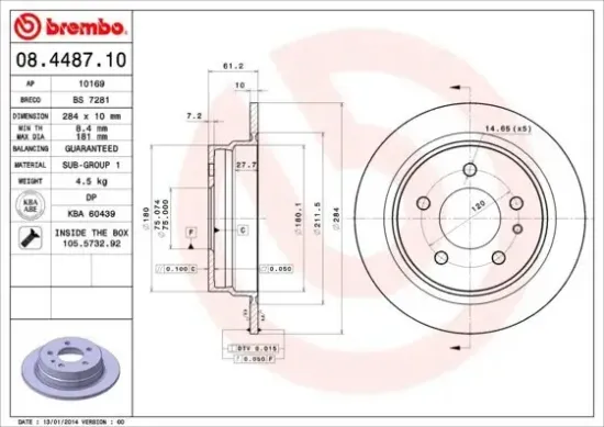 Bremsscheibe BREMBO 08.4487.10 Bild Bremsscheibe BREMBO 08.4487.10