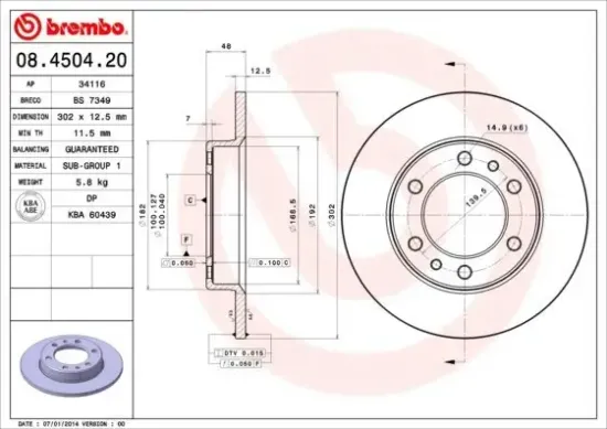 Bremsscheibe Vorderachse BREMBO 08.4504.20 Bild Bremsscheibe Vorderachse BREMBO 08.4504.20