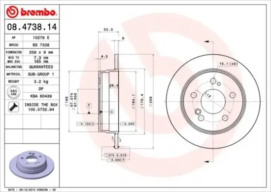 Bremsscheibe Hinterachse BREMBO 08.4738.14 Bild Bremsscheibe Hinterachse BREMBO 08.4738.14