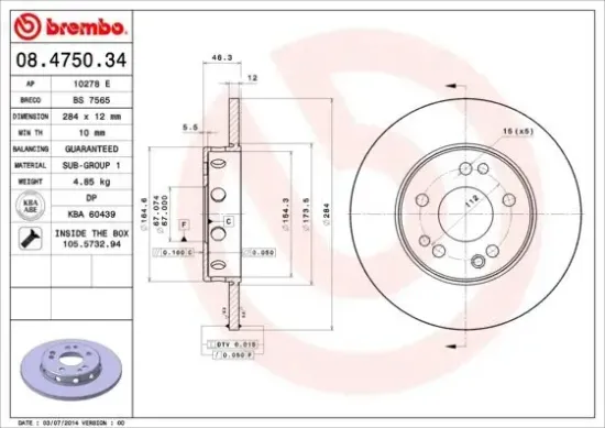 Bremsscheibe Vorderachse BREMBO 08.4750.34 Bild Bremsscheibe Vorderachse BREMBO 08.4750.34