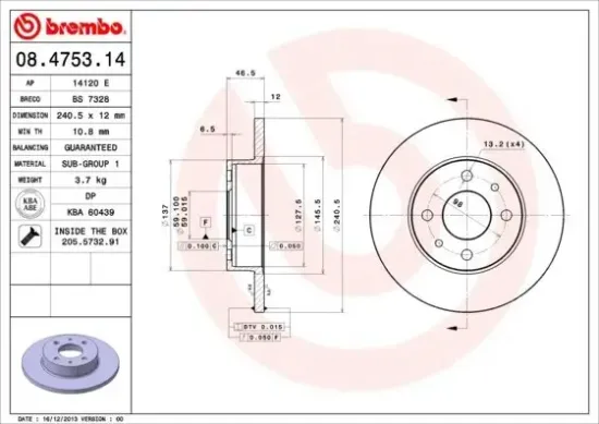 Bremsscheibe Vorderachse BREMBO 08.4753.14 Bild Bremsscheibe Vorderachse BREMBO 08.4753.14