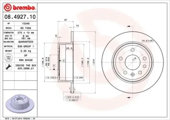 Bremsscheibe BREMBO 08.4927.10 Bild Bremsscheibe BREMBO 08.4927.10