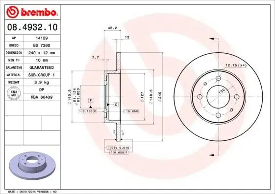 Bremsscheibe Vorderachse BREMBO 08.4932.10