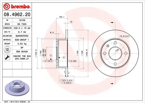 Bremsscheibe BREMBO 08.4962.20