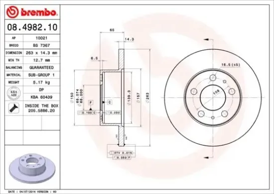 Bremsscheibe BREMBO 08.4982.10 Bild Bremsscheibe BREMBO 08.4982.10