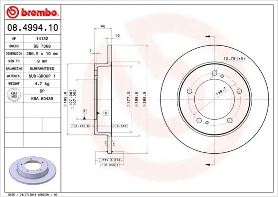 Bremsscheibe Vorderachse BREMBO 08.4994.10