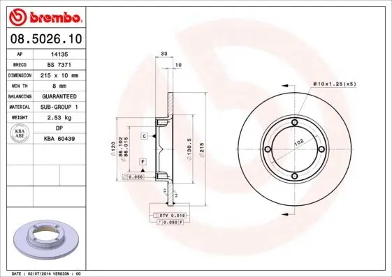 Bremsscheibe Vorderachse BREMBO 08.5026.10