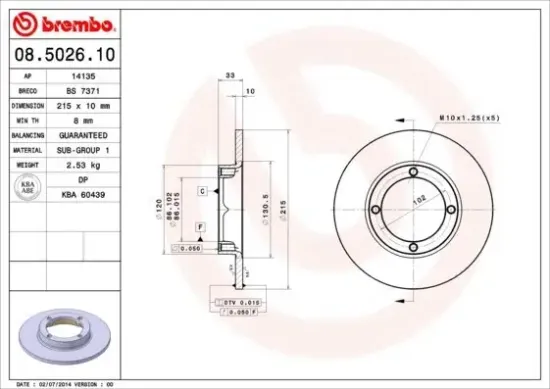 Bremsscheibe Vorderachse BREMBO 08.5026.10 Bild Bremsscheibe Vorderachse BREMBO 08.5026.10