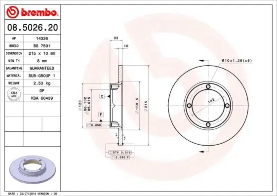 Bremsscheibe Vorderachse BREMBO 08.5026.20