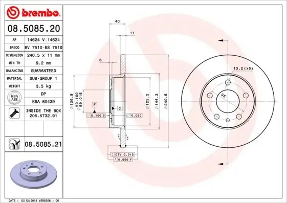 Bremsscheibe Hinterachse BREMBO 08.5085.21