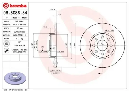 Bremsscheibe Vorderachse BREMBO 08.5086.34 Bild Bremsscheibe Vorderachse BREMBO 08.5086.34