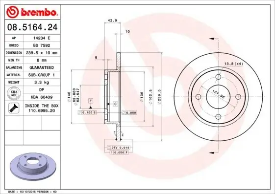 Bremsscheibe BREMBO 08.5164.24