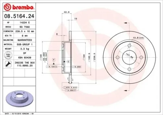 Bremsscheibe BREMBO 08.5164.24 Bild Bremsscheibe BREMBO 08.5164.24