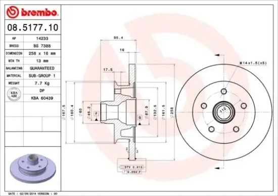 Bremsscheibe Vorderachse BREMBO 08.5177.10 Bild Bremsscheibe Vorderachse BREMBO 08.5177.10