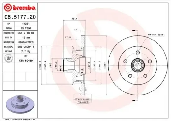 Bremsscheibe Vorderachse BREMBO 08.5177.20 Bild Bremsscheibe Vorderachse BREMBO 08.5177.20