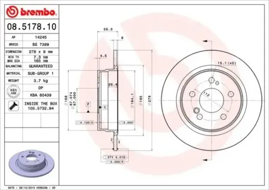 Bremsscheibe Hinterachse BREMBO 08.5178.10 Bild Bremsscheibe Hinterachse BREMBO 08.5178.10
