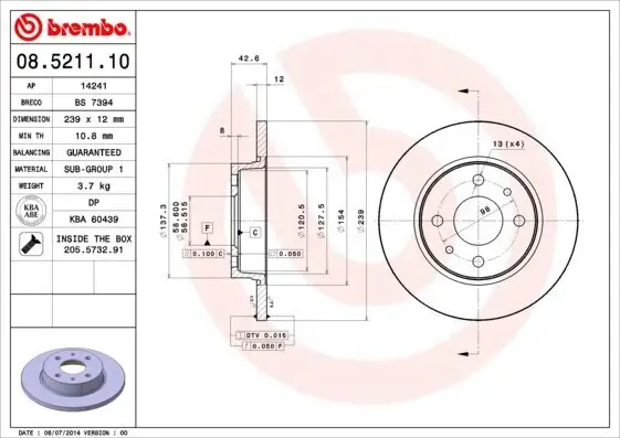 Bremsscheibe Vorderachse BREMBO 08.5211.10